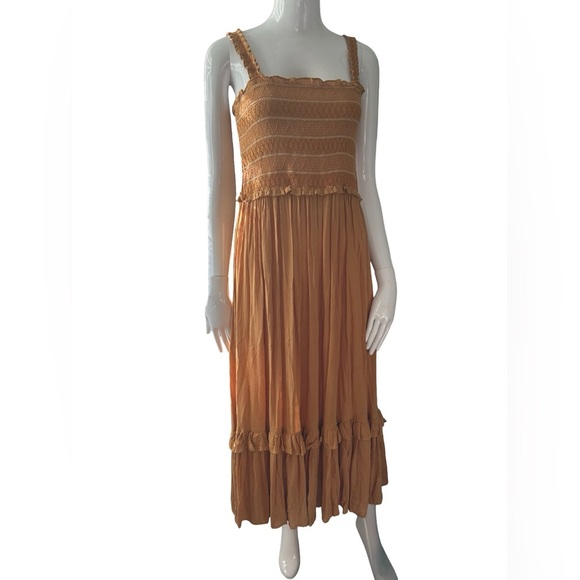 Easel Brown Strapless Pleated Sundress - Picture 2 of 6